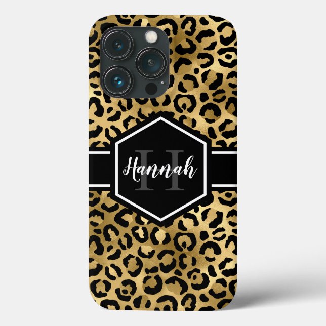 Monograma das Manchas Leopardo Pretas Douradas (Verso)