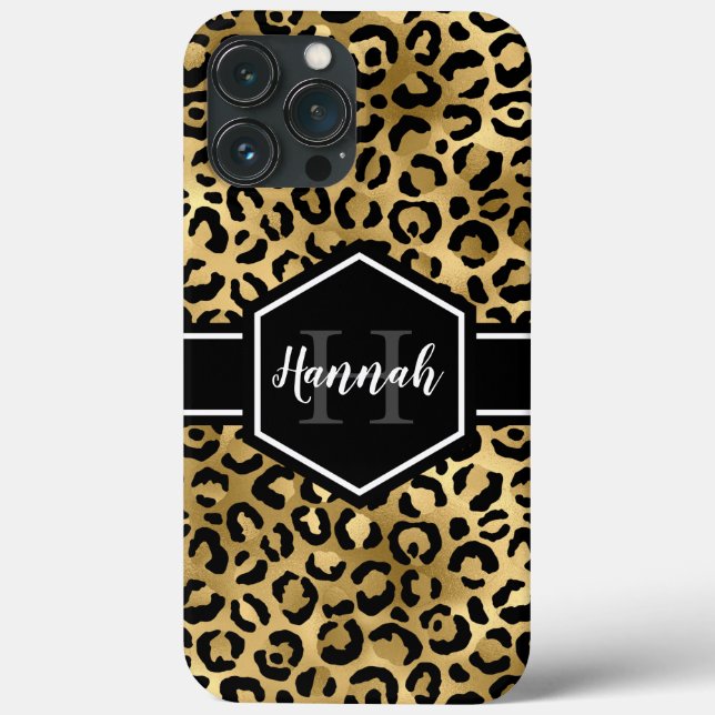 Monograma das Manchas Leopardo Pretas Douradas (Verso)