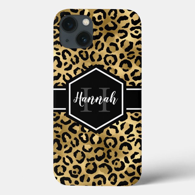 Monograma das Manchas Leopardo Pretas Douradas (Verso)