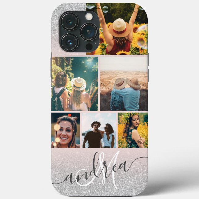 Monograma de 6 fotos com brilho prateado (Verso)