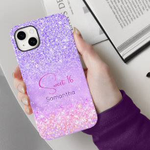 Monograma de aniversário glitter rosa roxo fofo