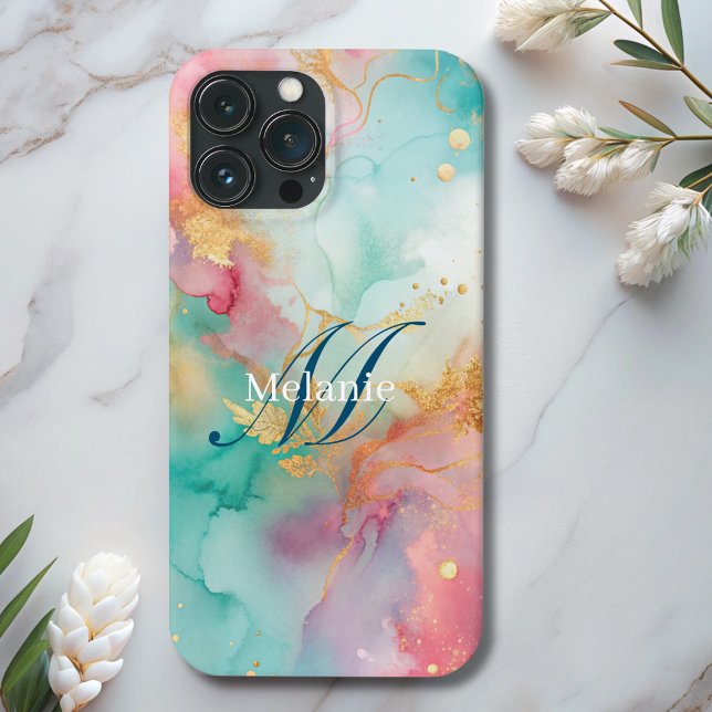 monograma de aquarela de ouro rosa-rosa moderno (Criador carregado)