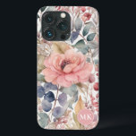 Monograma de Aquarela Floral, Rosa-Esbranquiçada,<br><div class="desc">Traga um toque de charme rústico para o seu telefone com a nossa Capa de telefone de Monograma Floral de Cor Floral Rosa-Blush. A mistura de delicadas flores silvestres, bagas e samambaias em tons quentes de bege, rosa-pincel, vermelho, verde-lacrimogêneo, e dicas de marrom exumenta elegância. Faça uma declaração com esta...</div>