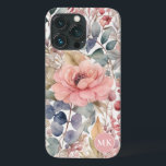 Monograma de Aquarela Floral, Rosa-Esbranquiçada,<br><div class="desc">Traga um toque de charme rústico para o seu telefone com a nossa Capa de telefone de Monograma Floral de Cor Floral Rosa-Blush. A mistura de delicadas flores silvestres, bagas e samambaias em tons quentes de bege, rosa-pincel, vermelho, verde-lacrimogêneo, e dicas de marrom exumenta elegância. Faça uma declaração com esta...</div>