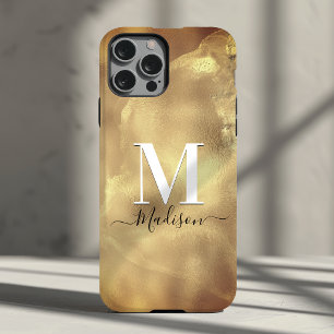 Monograma de arte em mármore dourado feminino fofo