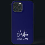 Monograma de Assinatura Manuscrito Azul<br><div class="desc">capa de telefone monográfica personalizada na moda moderna com uma tipografia moderna e minimalista de assinaturas,  combinada com fontes sans-serif em azul e branco mínimos com vibrações náuticas modernas. Torne-o seu,  adicionando o seu próprio nome monográfico e texto para criar um design tão único como o é.</div>