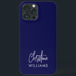 Monograma de Assinatura Manuscrito Azul<br><div class="desc">capa de telefone monográfica personalizada na moda moderna com uma tipografia moderna e minimalista de assinaturas,  combinada com fontes sans-serif em azul e branco mínimos com vibrações náuticas modernas. Torne-o seu,  adicionando o seu próprio nome monográfico e texto para criar um design tão único como o é.</div>