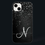 Monograma de brilho preto personalizado<br><div class="desc">Personalize facilmente esta elegante design de capa de telefone de de tendências com brilho cinza preto bonito num fundo metálico escovado preto.</div>