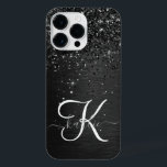 Monograma de brilho preto personalizado<br><div class="desc">Personalize facilmente esta elegante design de capa de telefone de de tendências com brilho cinza preto bonito num fundo metálico escovado preto.</div>