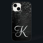 Monograma de brilho preto personalizado<br><div class="desc">Personalize facilmente esta elegante design de capa de telefone de de tendências com brilho cinza preto bonito num fundo metálico escovado preto.</div>