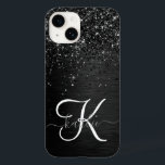 Monograma de brilho preto personalizado<br><div class="desc">Personalize facilmente esta elegante design de capa de telefone de de tendências com brilho cinza preto bonito num fundo metálico escovado preto.</div>