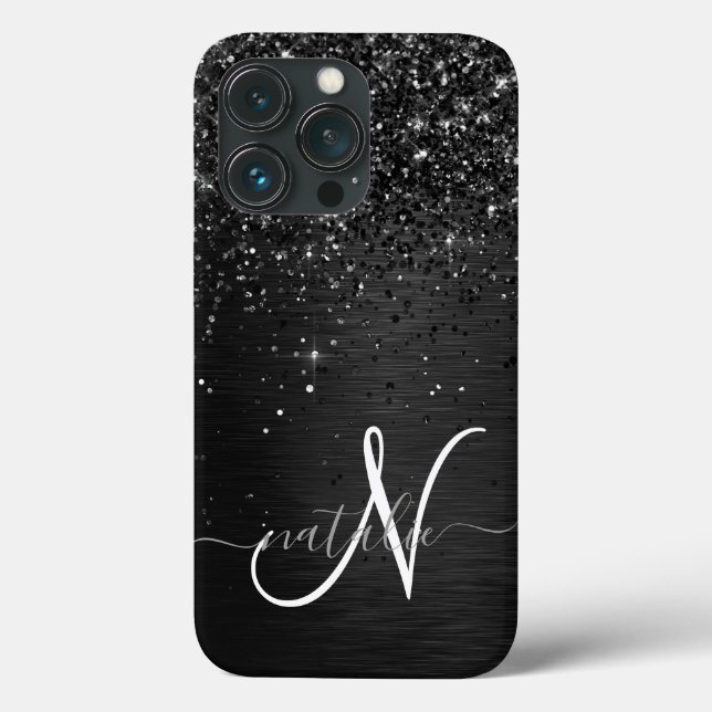 Monograma de brilho preto personalizado (Verso)
