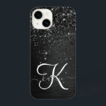 Monograma de brilho preto personalizado<br><div class="desc">Personalize facilmente esta elegante design de capa de telefone de de tendências com brilho cinza preto bonito num fundo metálico escovado preto.</div>