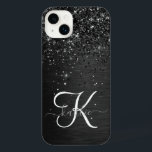 Monograma de brilho preto personalizado<br><div class="desc">Personalize facilmente esta elegante design de capa de telefone de de tendências com brilho cinza preto bonito num fundo metálico escovado preto.</div>