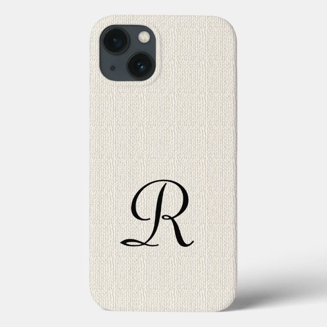 Monograma de Burlap Russo Branco Faux Off (Verso)