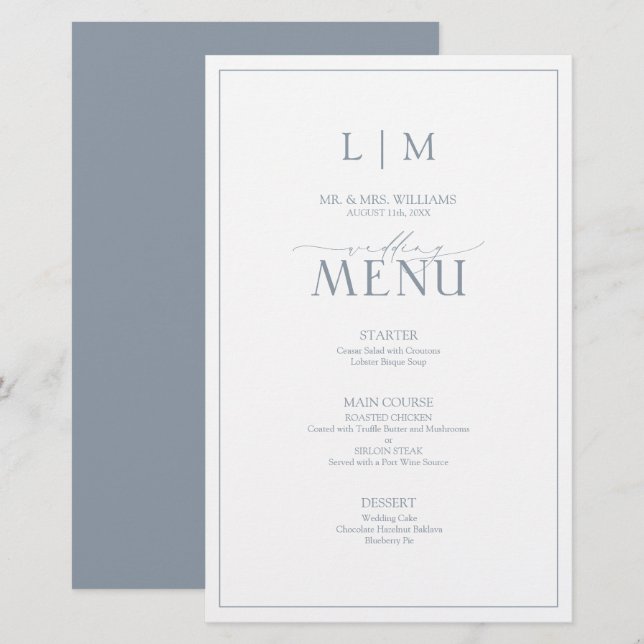 Monograma de Caligrafia Azul Elegante (Frente/Verso)