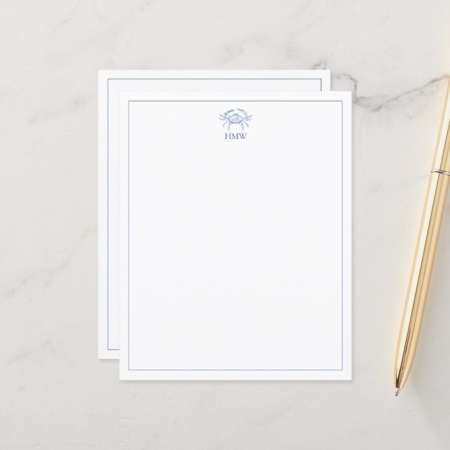 Monograma de Caranguejo Branco e Azul Costeiro (Frente/Verso In Situ)