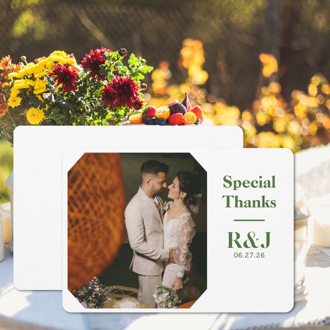 Monograma de Casal de Casamento Adicionar Cartões  (Wedding Couple Monogram Add Photo Thank You Card (front and back))