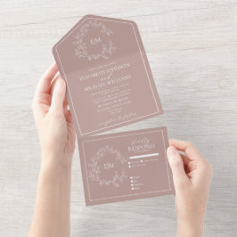 Monograma de casamento com crista folhosa rosa emp