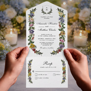 Monograma de casamento floral vintage caprichoso c