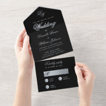 Monograma de Casamento Prata Preta Caligrafia Eleg