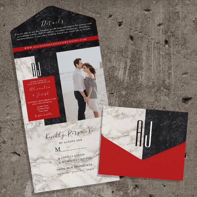 Monograma de Casamento Vermelho Preto e Branco (Criador carregado)