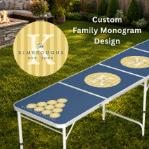 Monograma de Círculo Listrado Azul Naval Amarelo