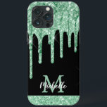 Monograma de Coleta Verde Moderna<br><div class="desc">Uma brilhante, moderna, cintilante verde de menta giro pega o nome personalizado e a capas de iphone monificada. Este design apresenta brilho brilho brilhante cor verde de menta clara e pastel em fundo preto com modelo de texto personalizado monograma inicial e nome próprio. Um presente feminino perfeito para mulheres e...</div>