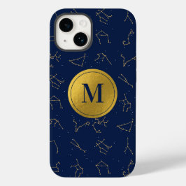 Monograma de Constelações Zodiacas Azuis Douradas 