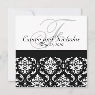 Monograma de Convite para Casamento Damask Black &