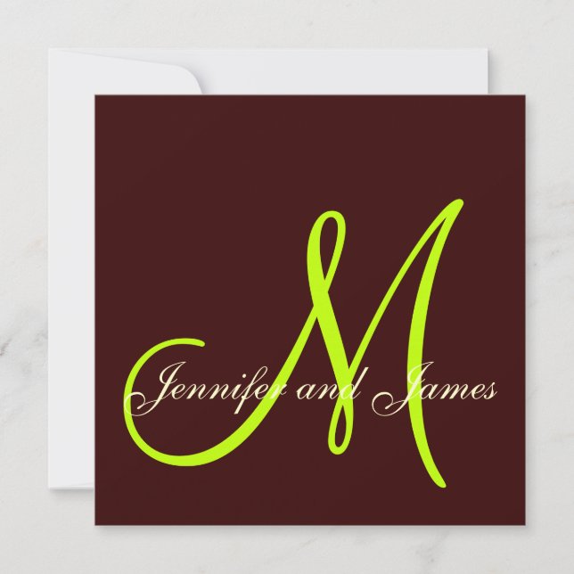 Monograma de Convite para Casamento Verde de Creme (Frente)