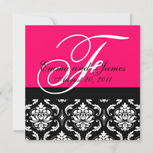 Monograma de convite personalizado Fushia Damask