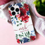 Monograma de cor-de-água floral azul-russa elegant<br><div class="desc">Mala de monograma floral,  elegante,  azul-russa,  com cor vermelha bonito,  flores azuis marinhos,  folhas verdes e buquês.</div>