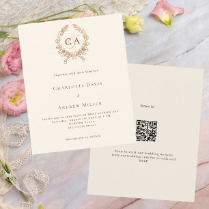 Monograma de crista bege QR RSVP casamento de orça