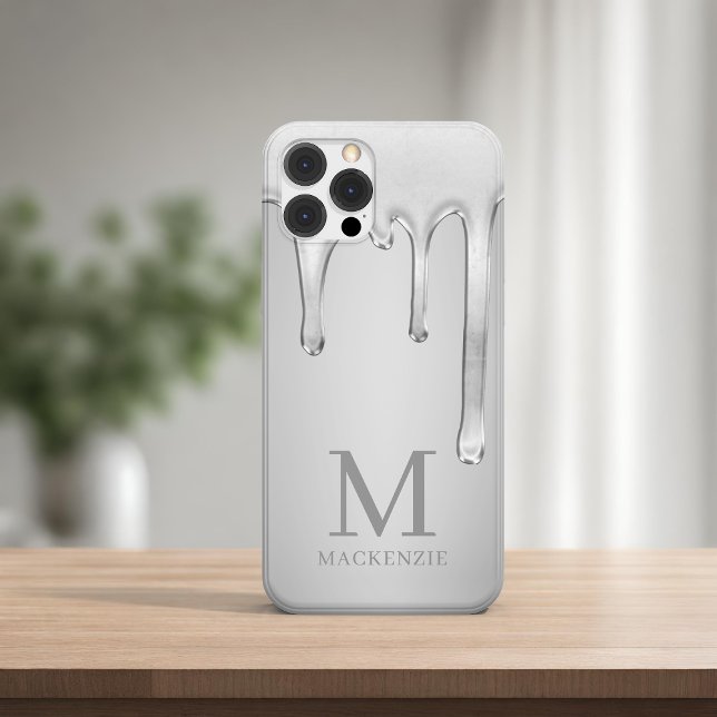 Monograma de Cromo Líquido de Prata (Silver Liquid Chrome Drips Metal Monogram iPhone Case)