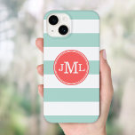 Monograma de distribuição mint e coral<br><div class="desc">Grande faixa moderna com Design de monograma personalizado</div>