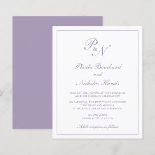 Monograma de Dusty Roxo Convite de Casamento
