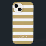 Monograma de faixas clássicas Douradas e brancas<br><div class="desc">Proteja seu telefone com estilo com esta capas de iphone listrada de pré-disquete clássica, com um padrão de faixa de eterno e um nome personalizado ou monograma para um toque sofisticado. Escolha entre uma variedade de cores e fontes para corresponder à sua estética, seja preferindo tons negros, pastéis ou neutros....</div>