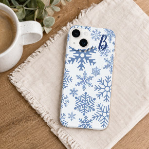 Monograma de Flocos de Neve Azuis Modernos