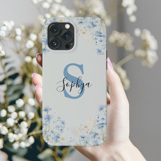Monograma de Flor Azul Personalizado (Criador carregado)