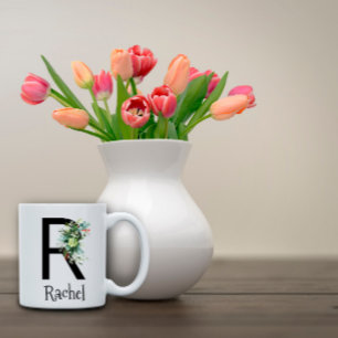Monograma de flor de aquarela caneca de café de re