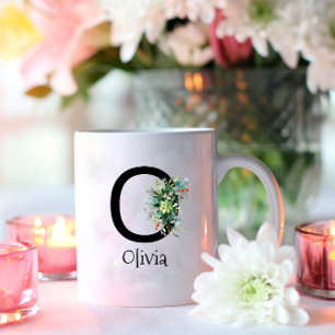 Monograma de flor de aquarela caneca de café de re