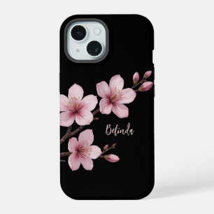 Monograma de Flor de Cerejeira Rosa em Aquarela Pr