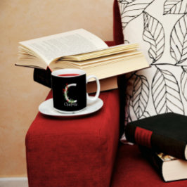 Monograma de flor silvestre de aquarela caneca pre