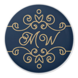 Monograma de Floreio Elegante Azul-Elegante Dourad