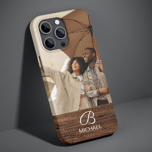 Monograma de Foto Personalizada com Madeira Marrom