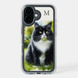 Monograma de Gato Tuxedo em Aquarela