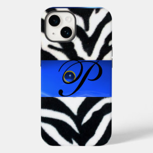 MONOGRAMA DE GEM AZUL DE PELES ZEBRA BRANCOS PRETO