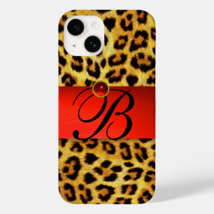 MONOGRAMA DE GEMSTONE VERMELHA COM PELO LEOPARD FU