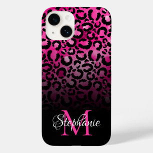 Monograma de leopardo rosa-quente preto-escuro